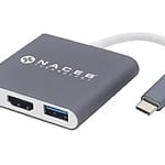 Adaptador USB Tipo-C a HDMI/ USB 3.0/ USB C + PD Naceb NA-0111, 5 GBIT/S, Color Gris/Blanco
