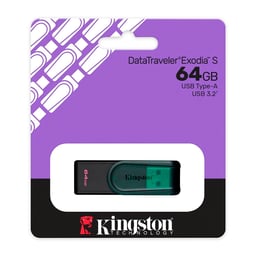 Memoria USB 3.0 64GB Kingston DataTraveler Exodia S/Con Tapa Giratoria/Negro-Verde/KC-U3C64-7TG