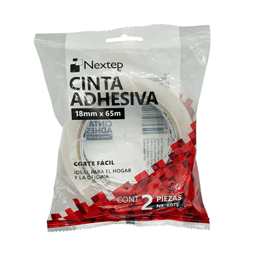 Paquete con 2 Piezas de Cintas Transparente Nextep NE-607S de 18 mm x 65 m/Corte Fácil/Uso General