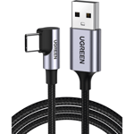 Cable USB USB-A A USB-C Ugreen 50942 2M/Conector Con Angulo Recto de 90°/Carga Rapida de Hasta 60W/480 MBPS/Proteccion Integrada/Caja de Aluminio/Color Negro