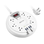 Supresor de Picos Bestek MRJ6008, Protectora de Sobretensiones Con 6 Tomacorrientes, , 4 Puertos USB, 1 Puerto USB QC 3.0