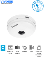 Camara IP Fisheye de Interior Vivotek FE9180-H 5MP/ Vision Hemisferica 360º/ Smart Stream III/ WDR Pro/ 3DNR/ Microfono Integrado/ Ranura de Tarjetas MicroSD/ Onvif