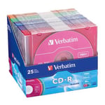 25 Piezas CD-R Verbatim 94611 700 MB, 25, 52X, 80 Min, Varios Colores