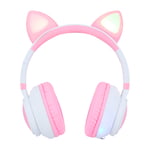 Diadema Audífono Inalámbricos Vorago HPB-300K / 3.5mm / Kitten / Bluetooth / USB-C / RGB / 6Hrs / Color Rosa-Blanco