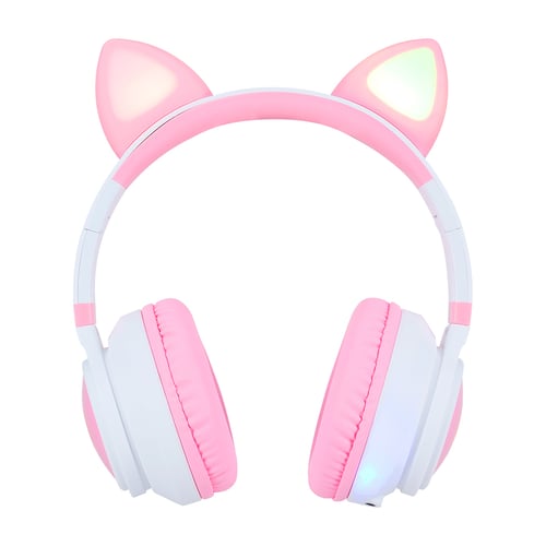 Diadema Audífono Inalámbricos Vorago HPB-300K / 3.5mm / Kitten / Bluetooth / USB-C / RGB / 6Hrs / Color Rosa-Blanco