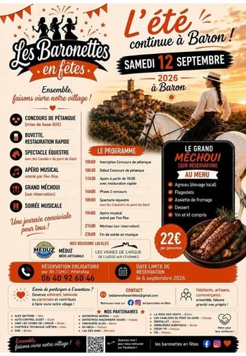 spectacle equestre, apéro, concours de petanque, mechoui...