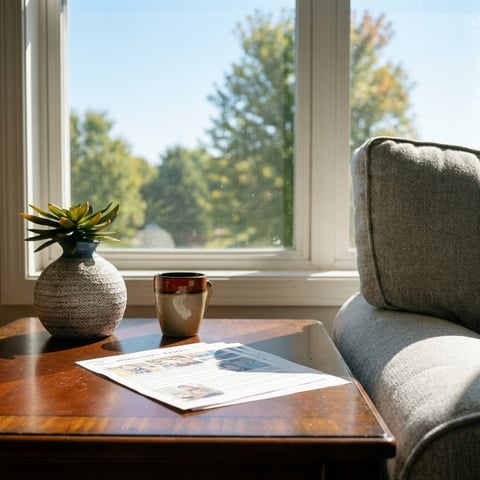 Family Newsletter on a table in a living room.