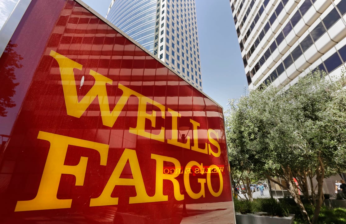 Wells Fargo sign outside its offices.