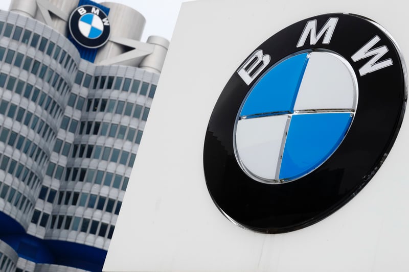 A BMW logo at the company's headquarters.