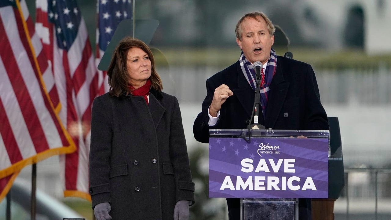 Texas Attorney General Ken Paxton speaks in Washington prior to the U.S. Capitol insurrection