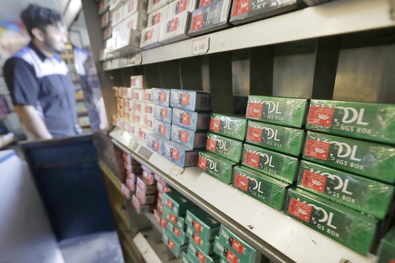 This photo shows packs of menthol cigarettes and other tobacco products at a store.