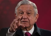 Mexican President Andrés Manuel López Obrador gives a press conference at the National Palace.