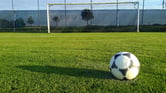 Soccer field with ball and net