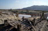 A dried-up former boating dock is seen along the Salton Sea