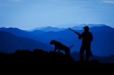 A hunter and hunting dog.