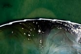 An aerial view of an oil spill off the coast of California.