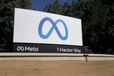 Facebook's new Meta sign at the company headquarters in Menlo Park, Calif.