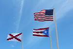 Puerto Rico, U.S. and Cross of Burgundy flags