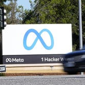 Facebook’s new Meta sign at its California headquarters.