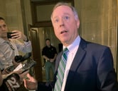 Robin Vos speaks to reporters in Madison, Wis.