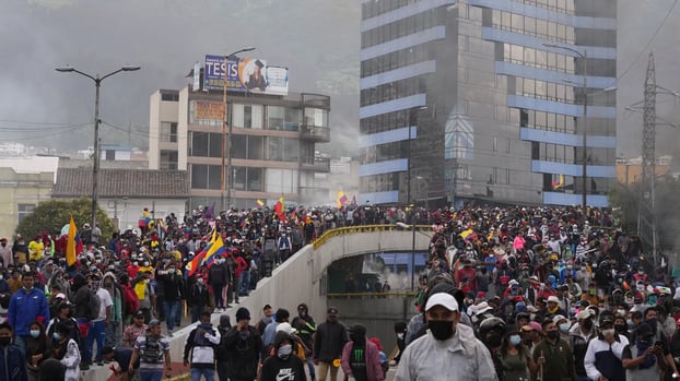 Protesters take to the streets of Quito, the capital of Ecuador, against President Guillermo Lasso amid rising food and fuel prices on June 21, 2022.