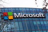 The Microsoft logo across a building.