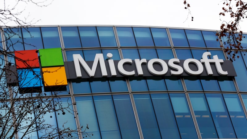 The Microsoft logo across a building.