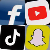 The logos for Facebook, YouTube, TikTok and Snapchat.