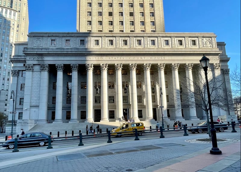 photograph shows the exterior of the Thurgood Marshall United States Courthouse