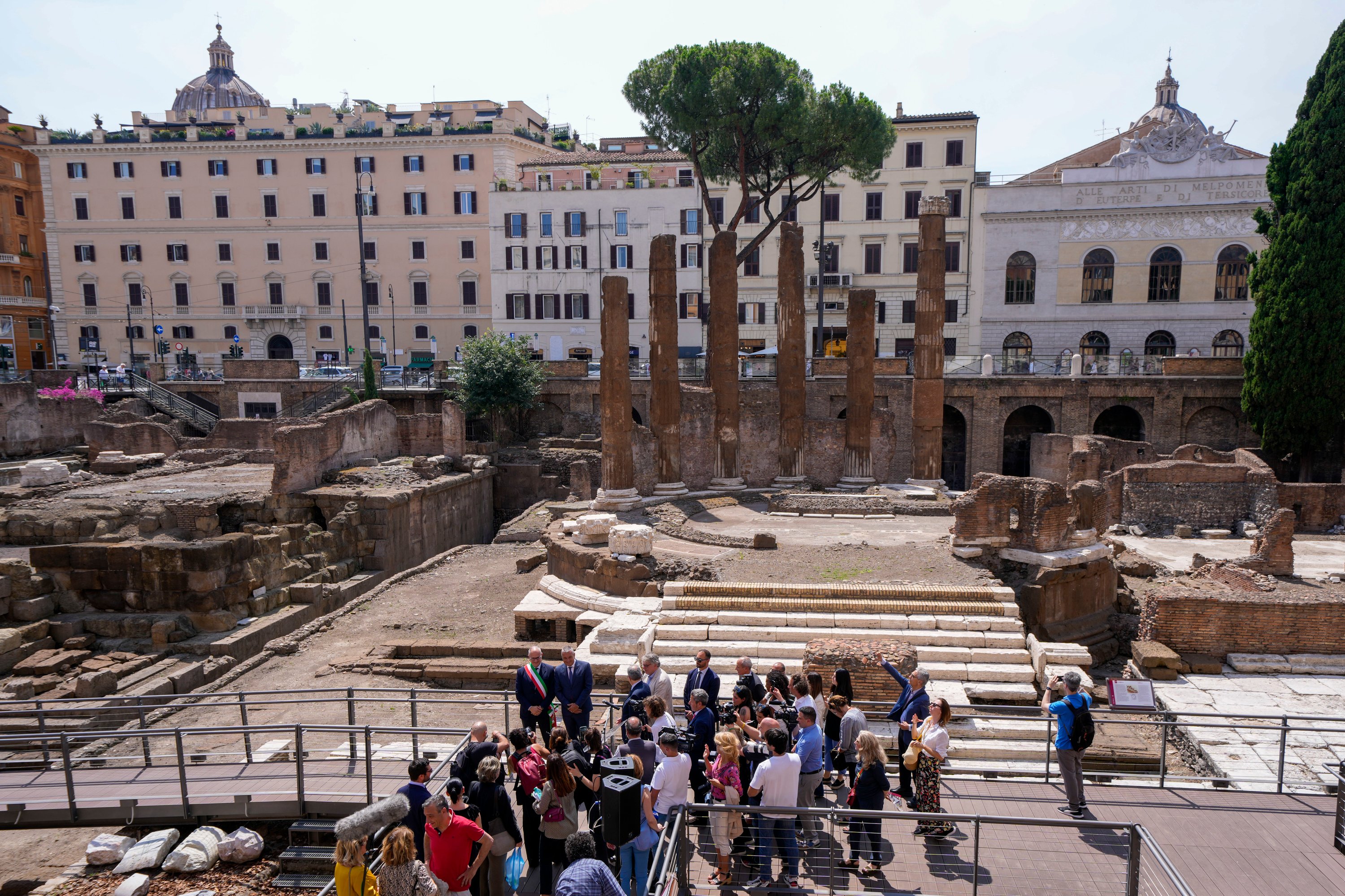 Ancient Rome temples complex, with ruins of building where Caesar was ...