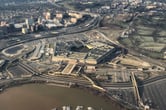 An aerial view of the Pentagon and surrounding roads.