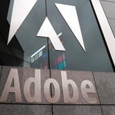 The Adobe logo on the exterior of the company's headquarters.