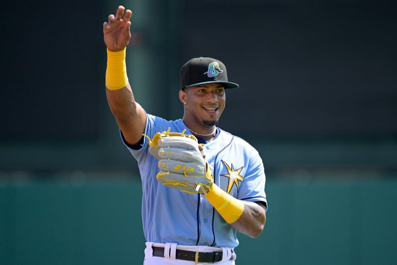 Wander Franco warms up before a spring training MLB baseball game.