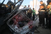 Destroyed police vehicle in Palestine