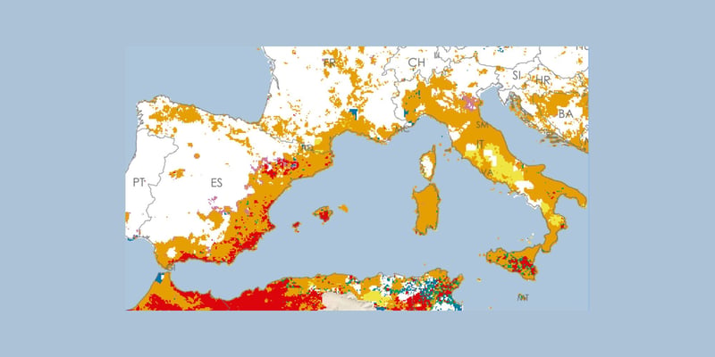 A color-coded map of the Mediterranean region.