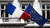 French and EU flags waving outside of the French Consulate in London