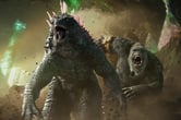 Godzilla and King roar during a scene from "Godzilla x Kong: The New Empire."