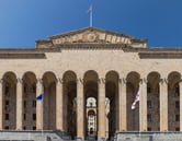 The facade of the Georgian Parliament in Tbilisi