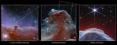 Three images of the Horsehead Nebula, taken by three different telescopes.