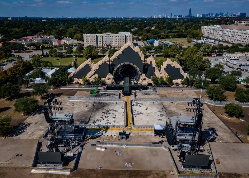 Debris surround the Astroworld main stage after the concert.