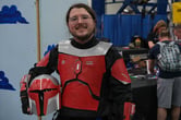 Person posing in homemade costume armor.