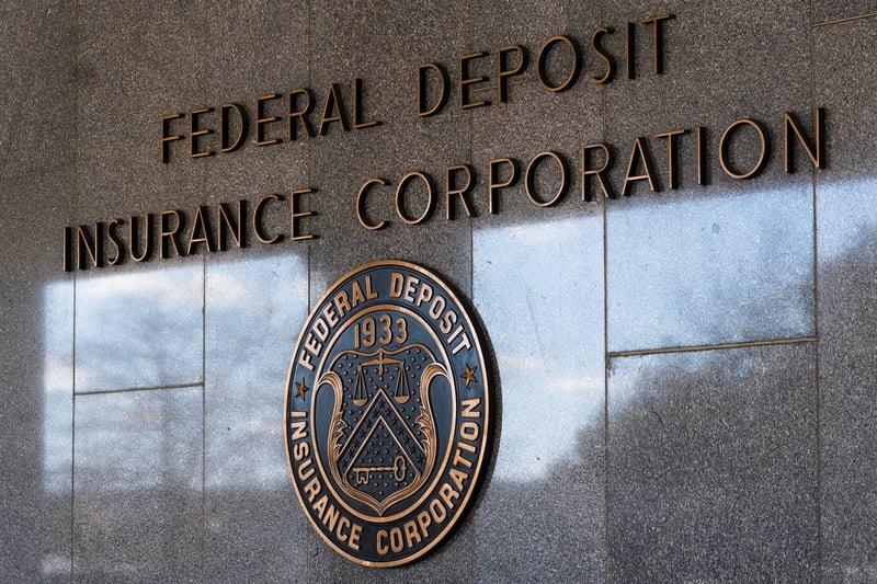The Federal Deposit Insurance Corporation seal on the exterior of its headquarters.