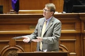 South Carolina Sen. Richard Cash gestures with his hands while speaking from behind a podium.