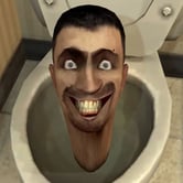 Animation still of a grinning head popping out of a toilet bowl