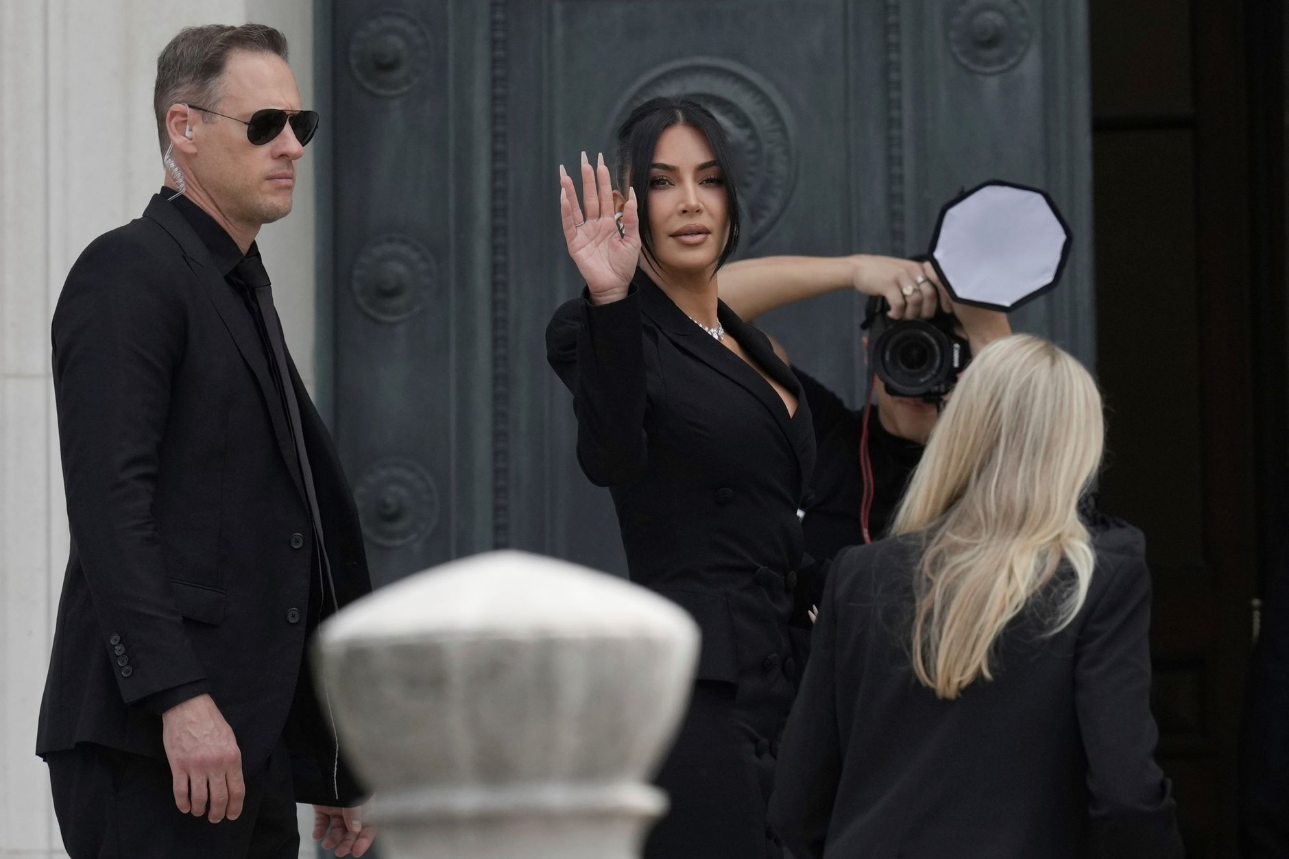 Kim Kardashian arrives at the Paris jewelry heist trial.