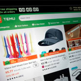 A website page showing several items, with a variety of text at the top, including, "Temu" and "free shipping on all orders."