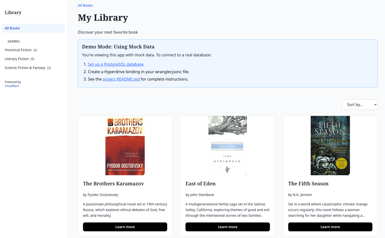 Build a library of books using Cloudflare Workes Assets, Hono, and Hyperdrive