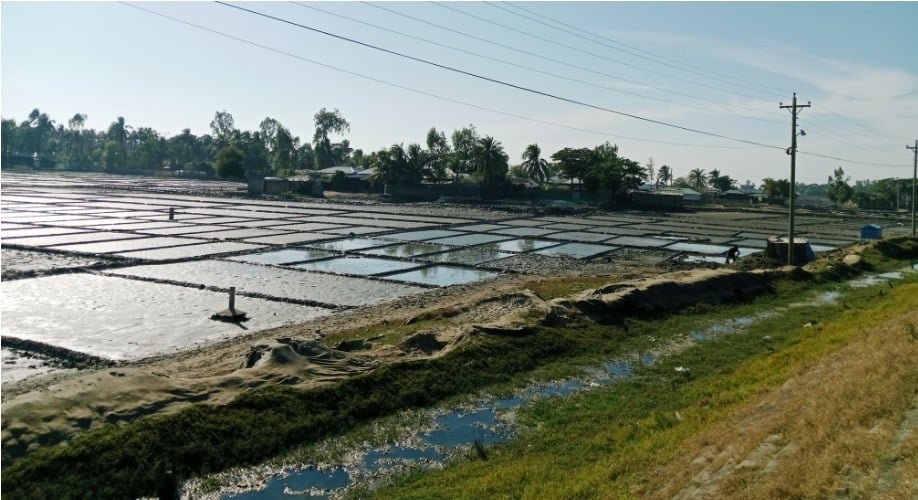 Salt farms near the Matarbari coal power plant. Photo by: Rishika Pardikar