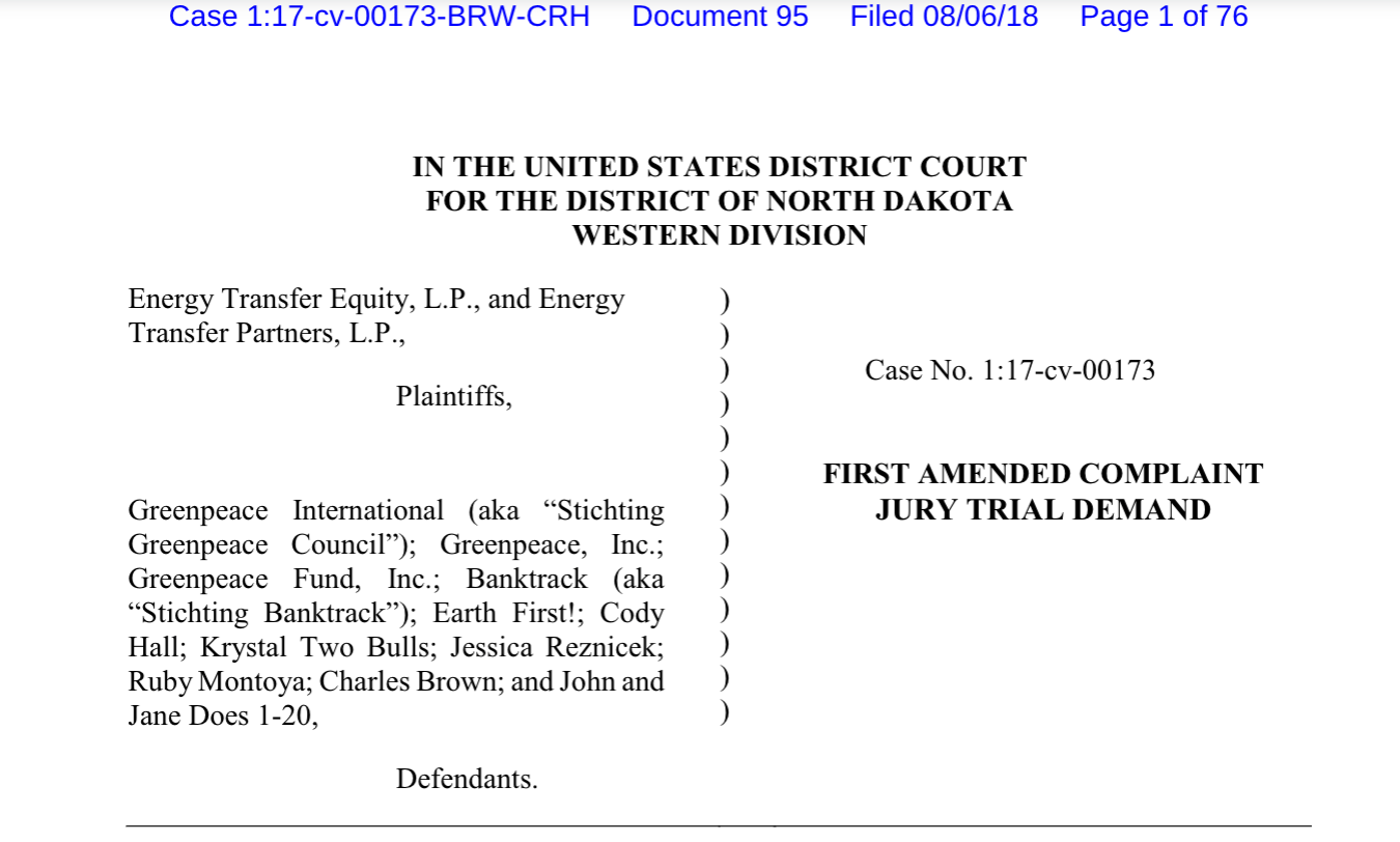 Energy Transfer RICO Complaint Against Greenpeace