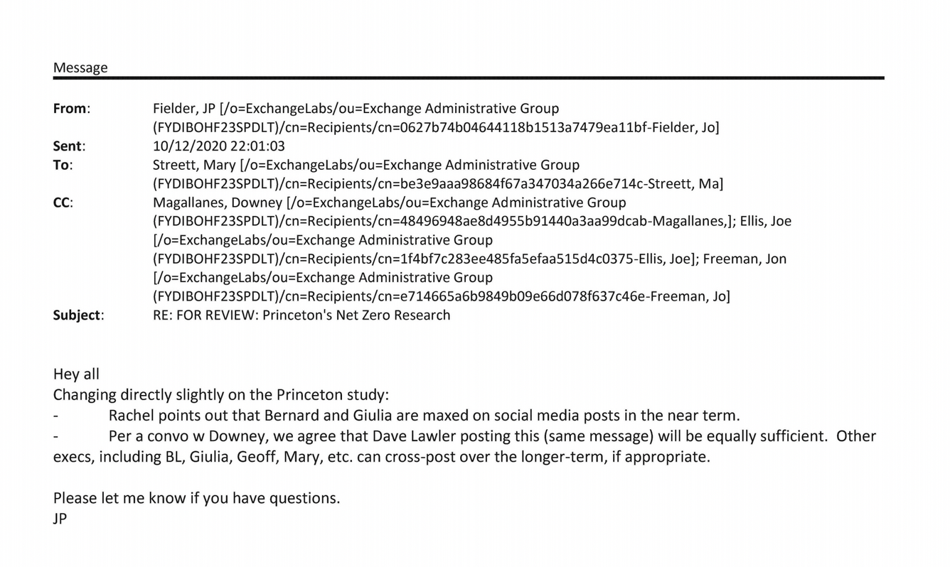 BP Emails on Princeton’s Net Zero Study and How It Directly Aligns with BP’s Strategy